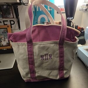 Vintage Early 90’s LL Bean Boat and Tote Zip Top Canvas Tote Bag Long Handle
